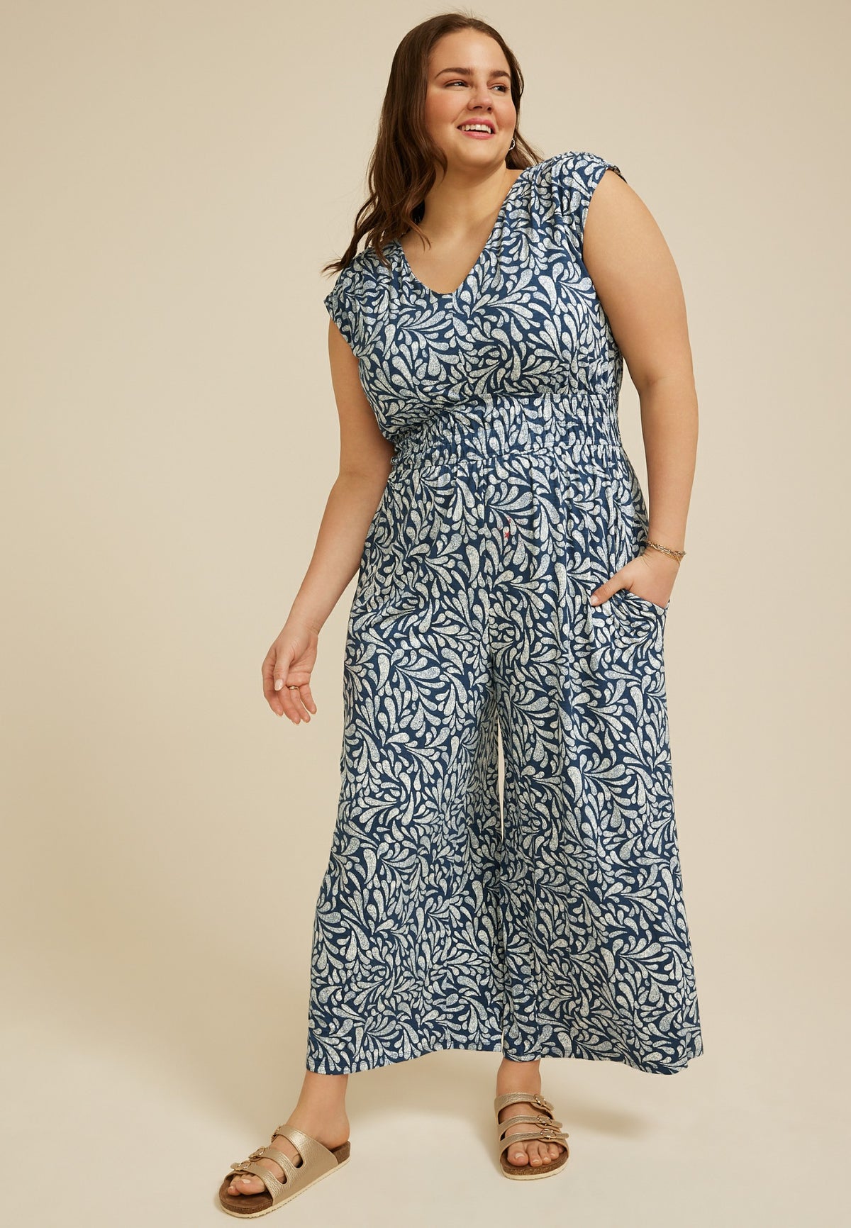 Maurices Plus Size 24/7 Cap Sleeve Empire Waist Jumpsuit