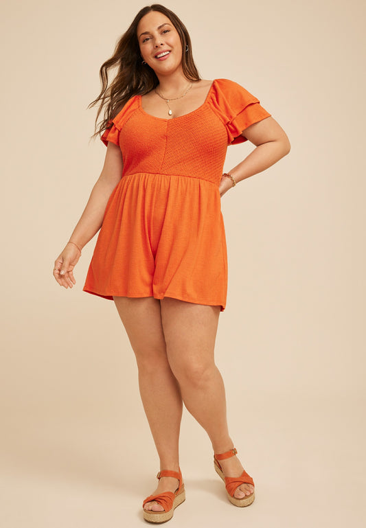 Maurices Plus Size Smocked Double Flutter Sleeve Romper