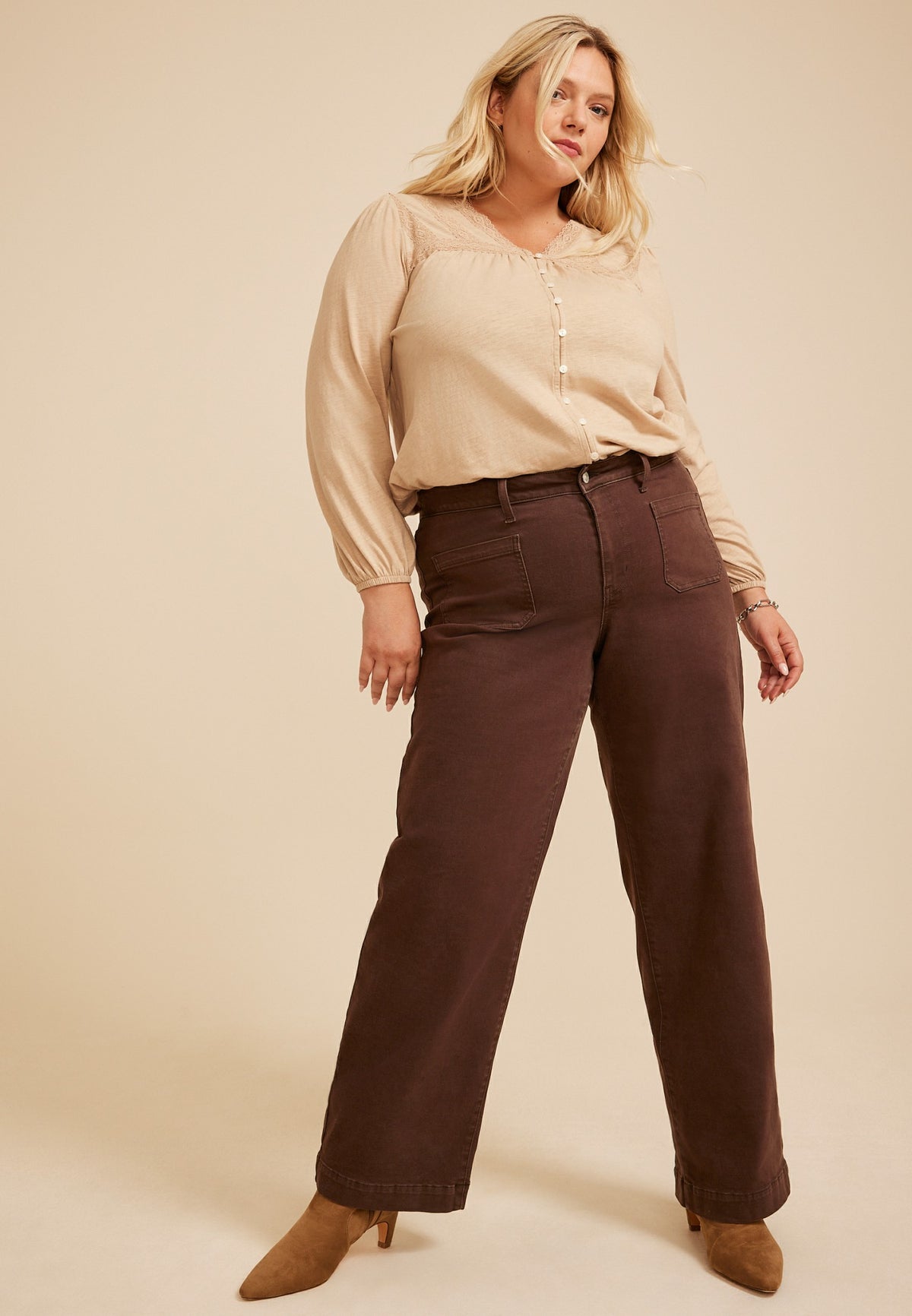 Maurices Plus Size m jeans by maurices™ High Rise Patch Pocket Wide Leg Jean