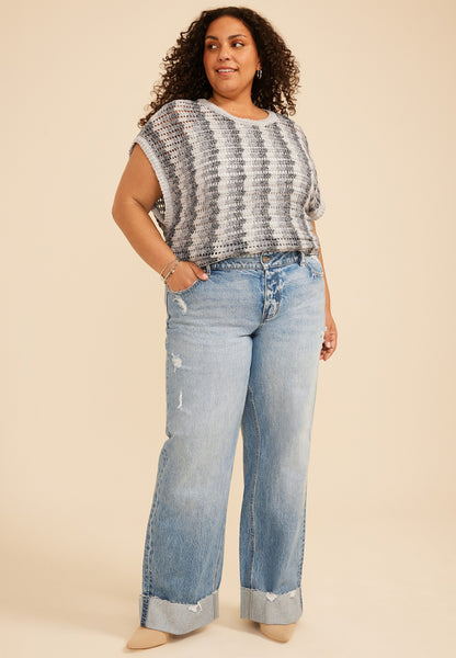 Maurices Plus Size KanCan™ Mid Rise Raw Cuffed Hem Wide Leg Jean