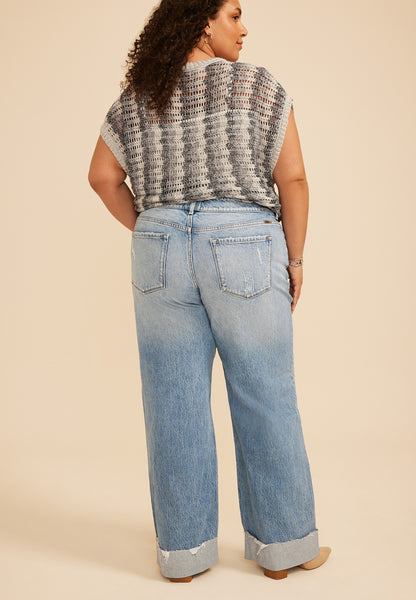 Maurices Plus Size KanCan™ Mid Rise Raw Cuffed Hem Wide Leg Jean