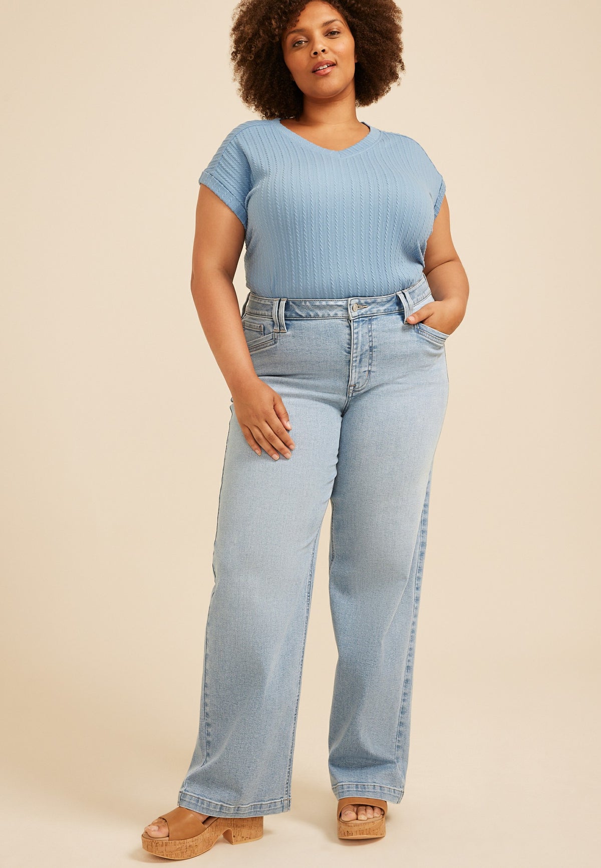 Maurices Plus Size m jeans by maurices™ Light High Rise Slant Pocket Wide Leg Jean