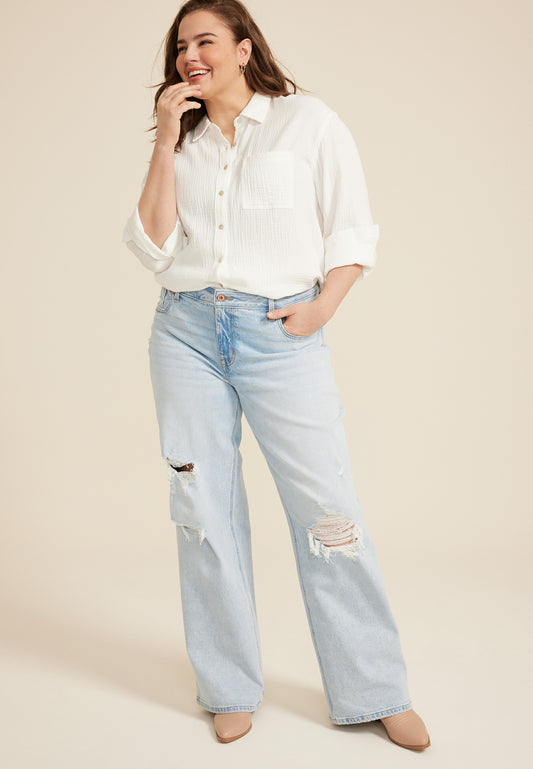 Maurices Plus Size edgely™ High Rise Ripped Wide Leg Jean