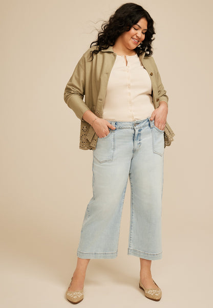 Maurices Plus Size KanCan™ High Rise Patch Pocket Wide Leg Cropped Jean