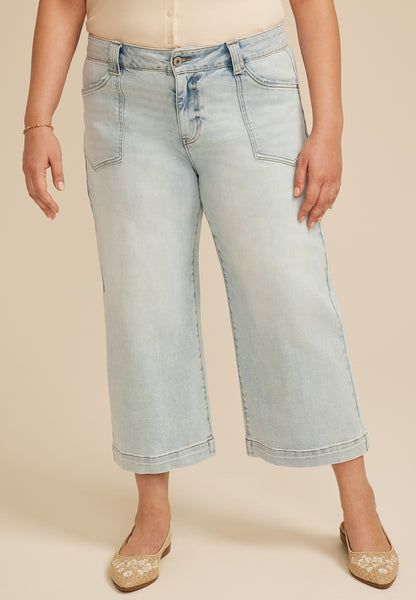 Maurices Plus Size KanCan™ High Rise Patch Pocket Wide Leg Cropped Jean