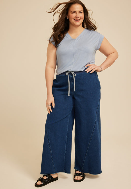 Maurices Plus Size Dark Knit Seamed Pull On Wide Leg Jean