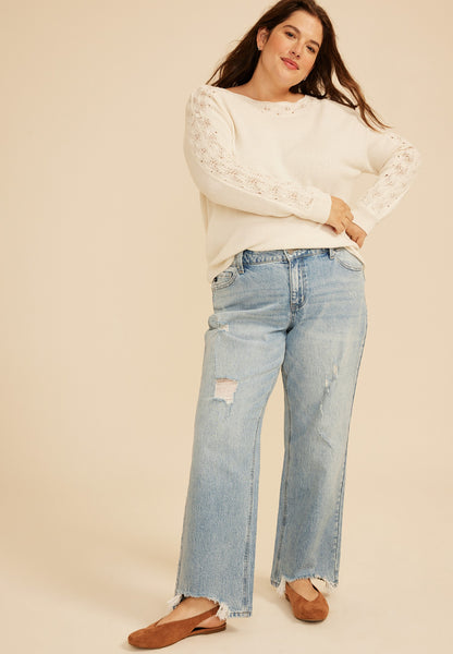 Maurices Plus Size KanCan™ High Rise Ripped Hem Relaxed Straight Jeans