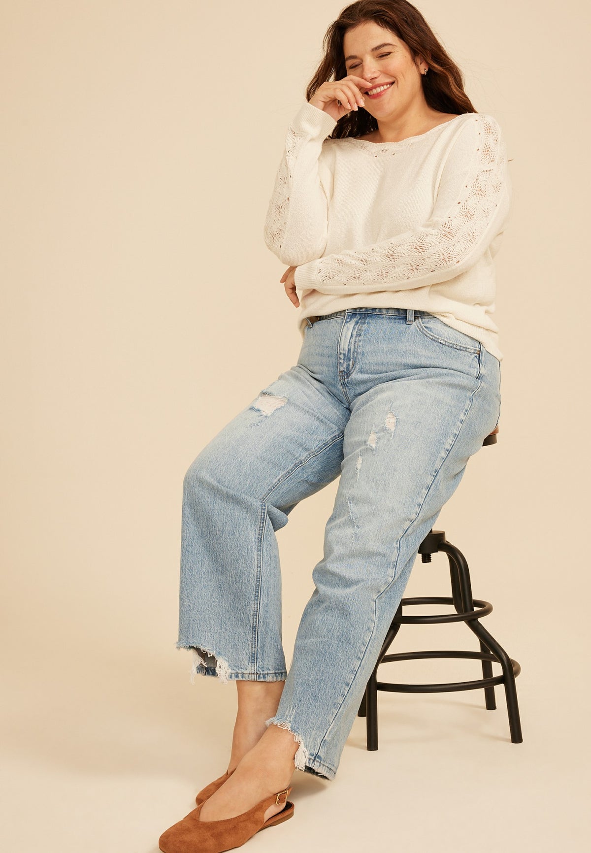 Maurices Plus Size KanCan™ High Rise Ripped Hem Relaxed Straight Jeans