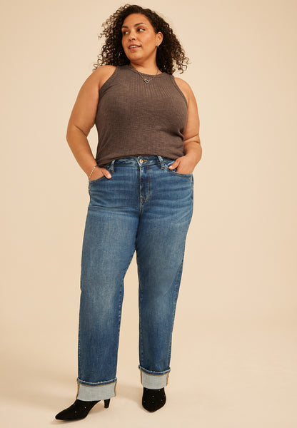 Maurices Plus Size edgely™ High Rise Pocket Stitch Relaxed Straight Cuffed Jean