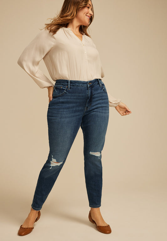 Maurices Plus Size edgely™ Dark High Rise Ripped Cheeky Super Skinny Jean