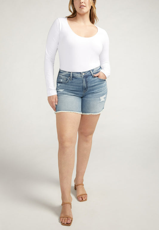 Maurices Plus Size Silver Jeans Co.® Suki Curvy Mid Rise Luxe Stretch Frayed Hem 5.5in Short