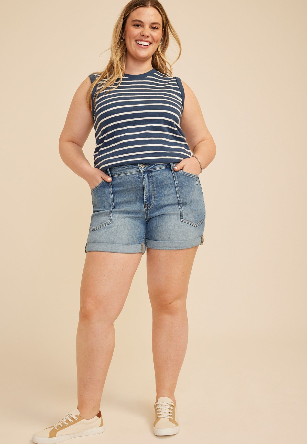 Maurices Plus Size KanCan™ High Rise Porkchop Pocket Roll Hem 5in Short