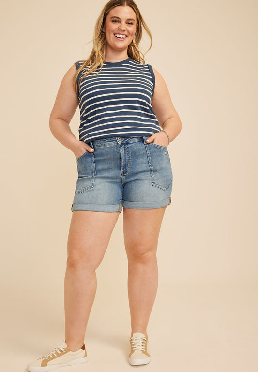 Maurices Plus Size KanCan™ High Rise Porkchop Pocket Roll Hem 5in Short