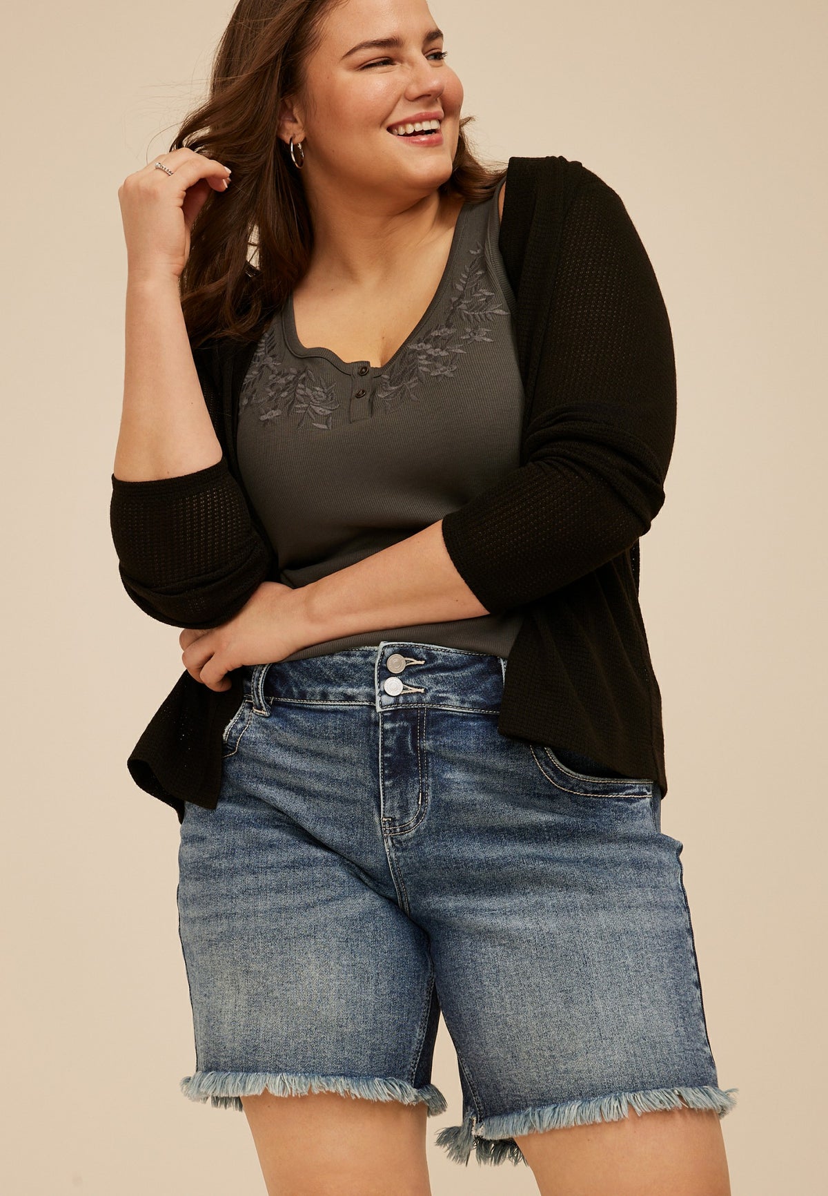 Maurices Plus Size KanCan™ Mid Rise Frayed Hem 8in Bermuda Short
