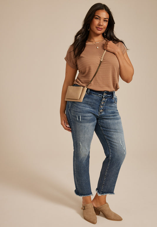 Maurices Plus Size KanCan™ High Rise Fray Hem Button Fly Capri