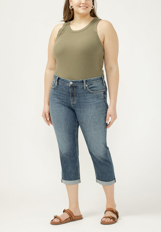 Maurices Plus Size Silver Jeans Co.® Elyse Mid Rise Luxe Stretch Rolled Hem Capri