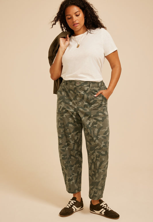 Maurices Plus Size Camo High Rise Seamed Barrel Pant