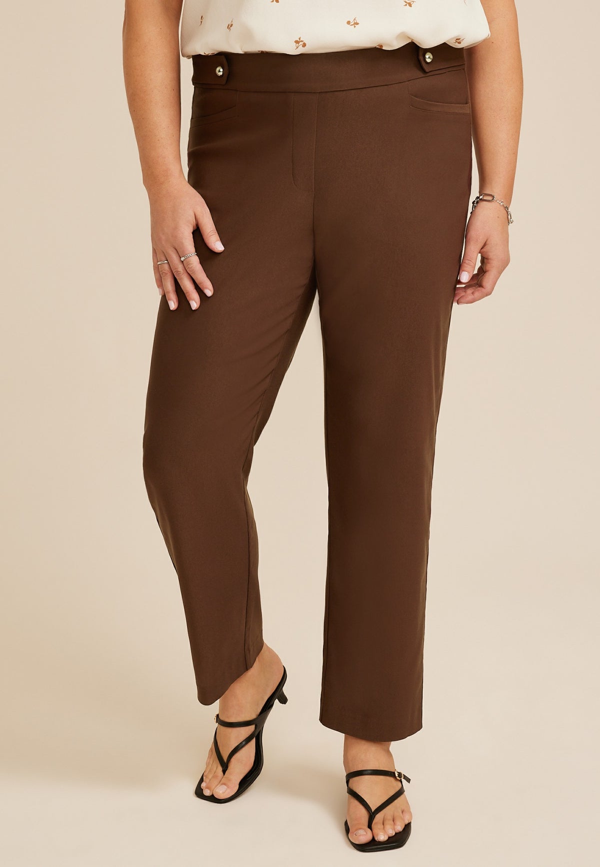 Maurices Plus Size Sateen Bengaline Button Tab High Rise Straight Pant
