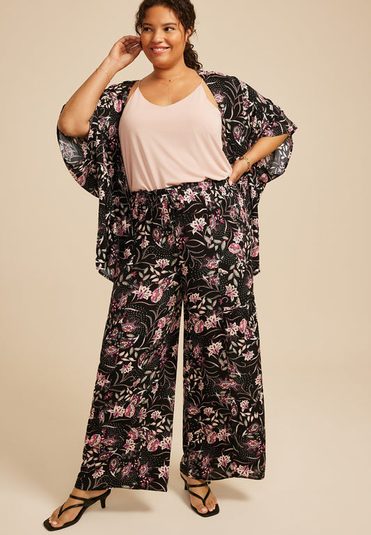 Maurices Plus Size Paisley Floral Print Palazzo High Rise Pant