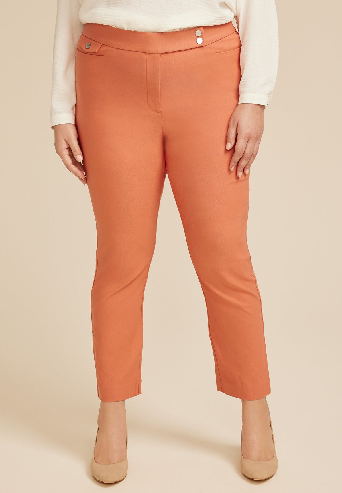Maurices Plus Size Bengaline High Rise Sateen Tab Pocket Slim Straight Pant