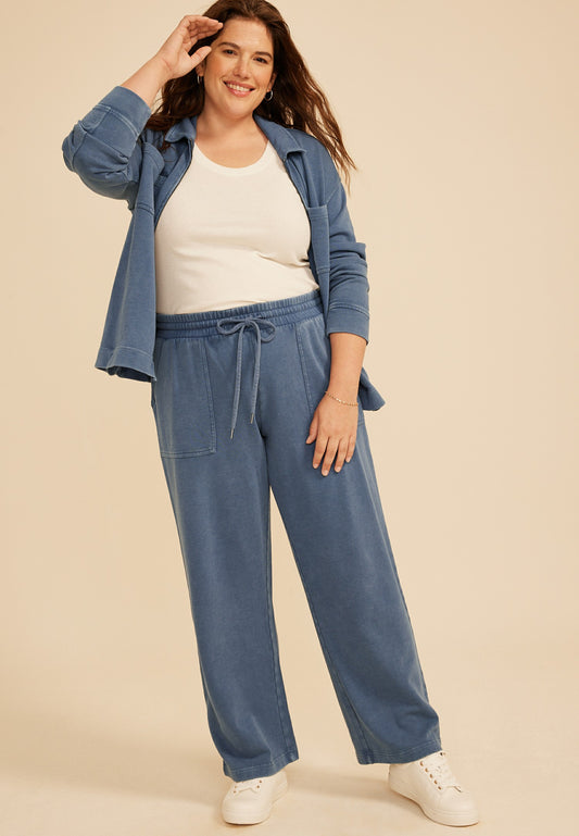 Maurices Plus Size Washed Terry High Rise Wide Leg Pant
