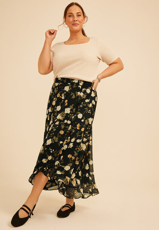 Maurices Plus Size High Rise Floral Faux Wrap Maxi Skirt