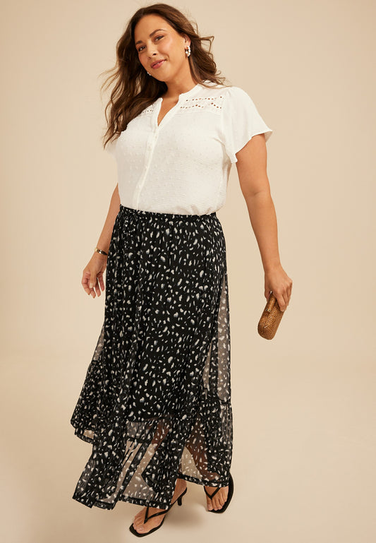 Maurices Plus Size Printed Mesh Tiered Midi Skirt