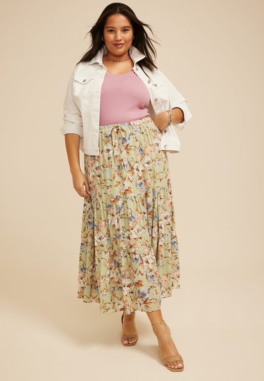 Maurices Plus Size Floral Tiered Maxi Skirt