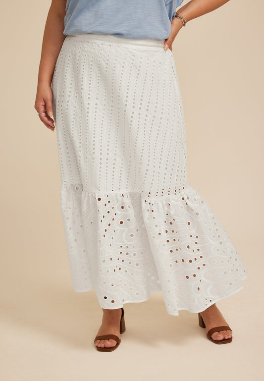 Maurices Plus Size Eyelet High Rise Maxi Skirt