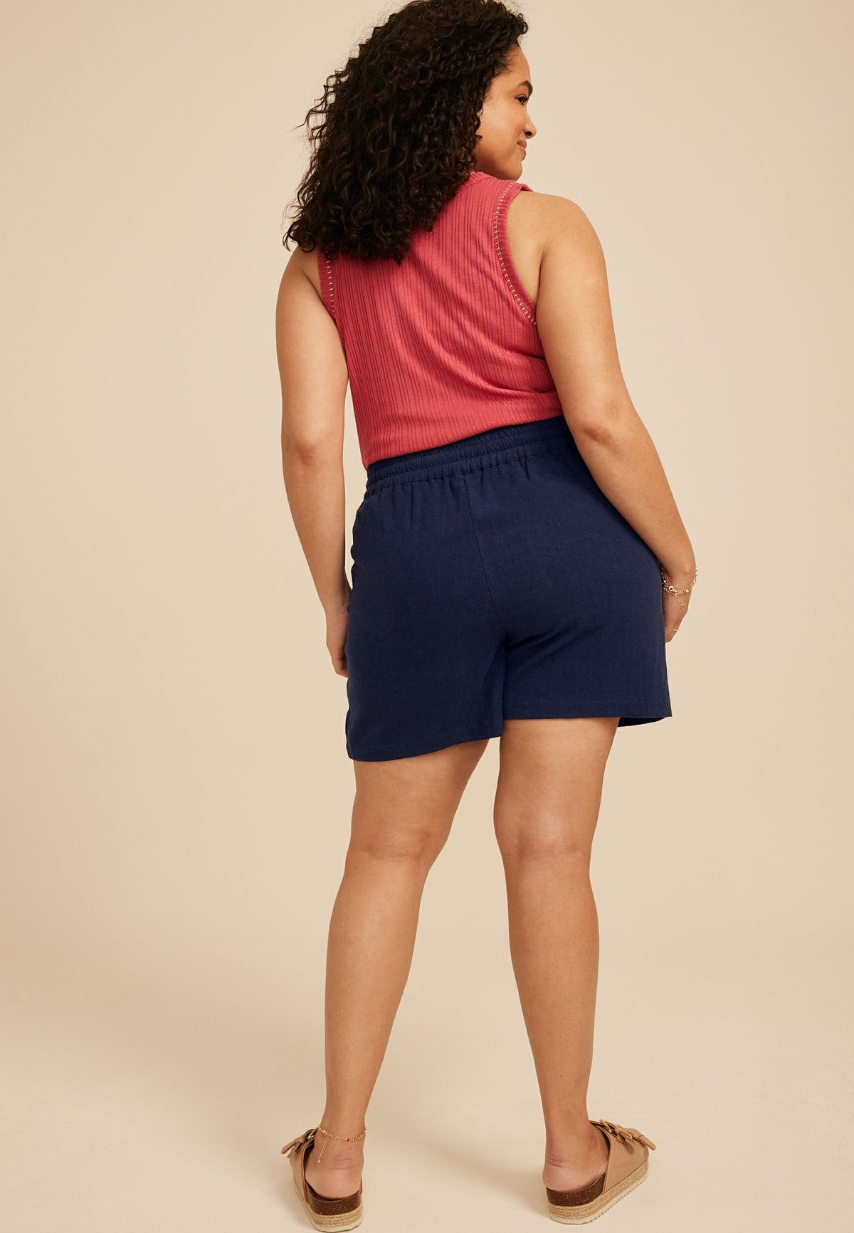 Maurices Plus Size High Rise Ladder Trim Linen Like Short