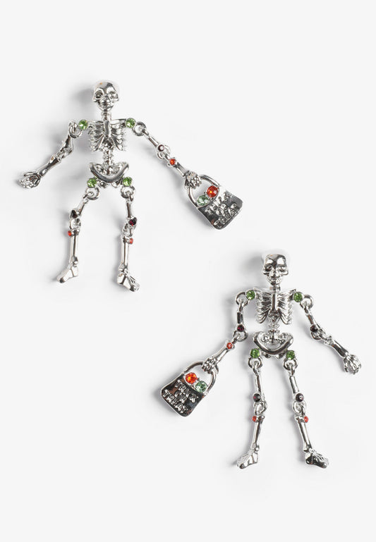 Maurices Silver Skeleton Trick Or Treat Drop Earrings
