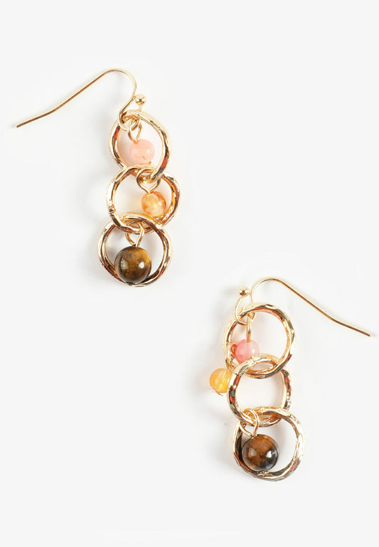 Maurices Gold Circle Link Triple Bead Drop Earrings