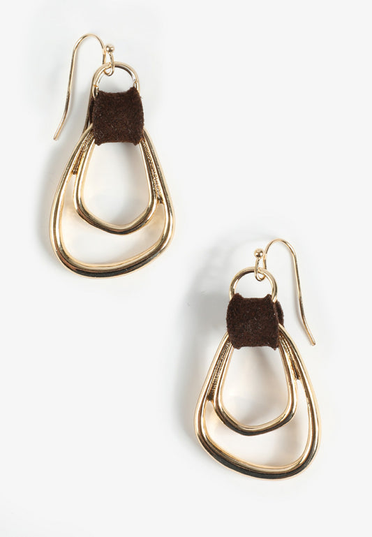 Maurices Gold Suede Wrapped Double Teardrop Earrings