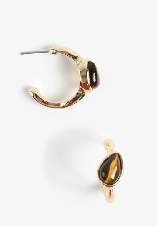 Maurices Gold Tiger Eye Stone Hoop Earrings