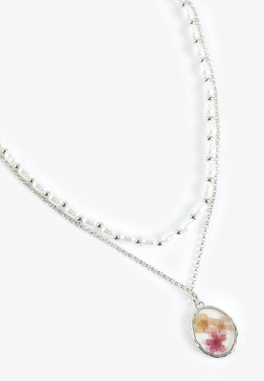 Maurices Silver Pressed Floral Layered Necklace