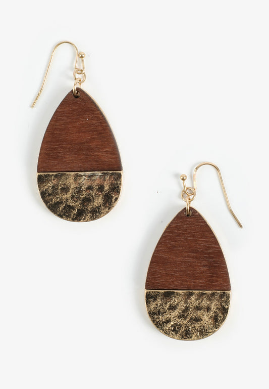 Maurices Wooden Gold Teardrop Earrings