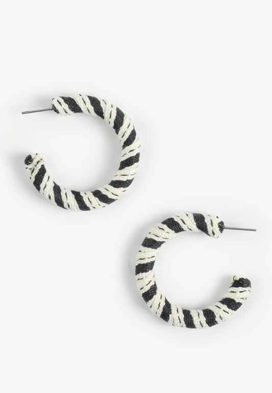 Maurices Navy And White Fabric Wrapped Hoop Earrings