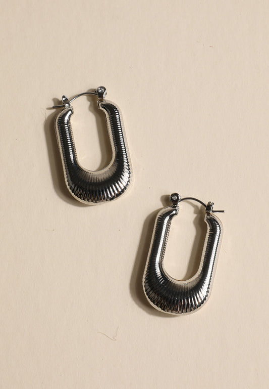 Maurices Silver Ridged Oblong Hoop Earrings