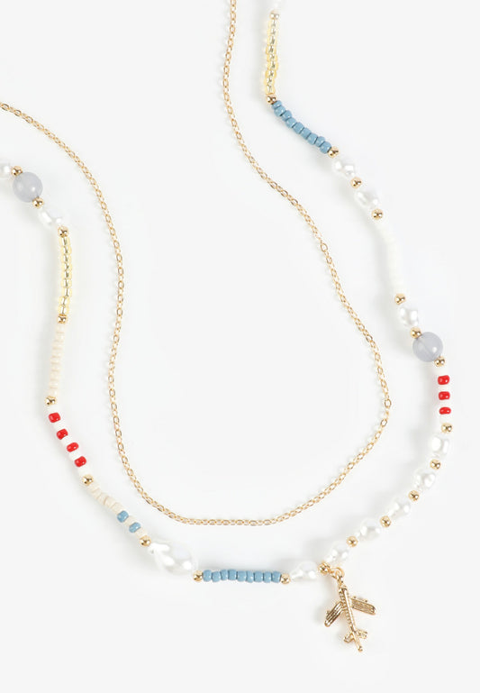 Maurices Beaded Airplane Charm Necklace Set